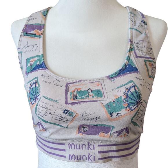 4/$20 Munki Munki Bon Voyage Postcard Print Racerback Sports Bra Size Large - Picture 1 of 7